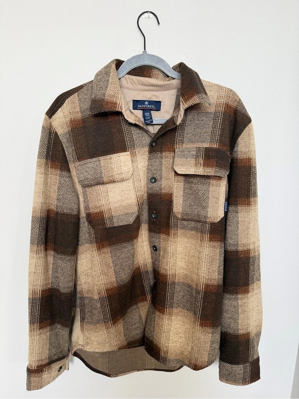 Rainforest Plaid Shirt in Brown & Beige Size Medium Like New